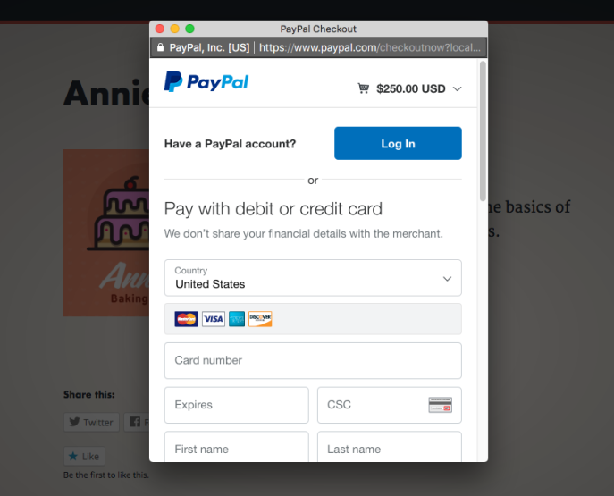 Bildschirm der PayPal-Kaufabwicklung