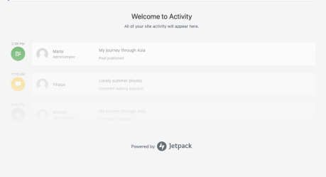 The Activity Log screen with no activity to display.