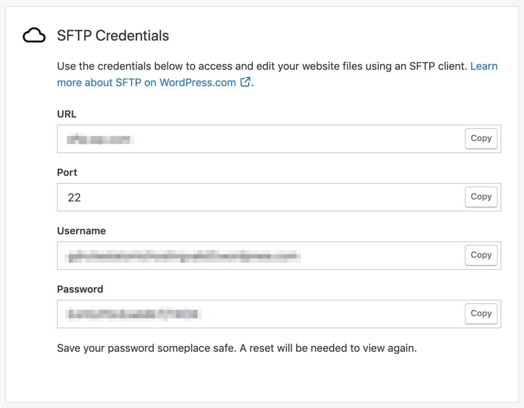 SFTP ログイン情報