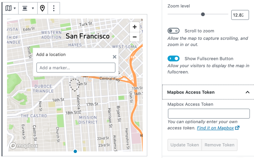 Impostazioni del token di accesso a Mapbox