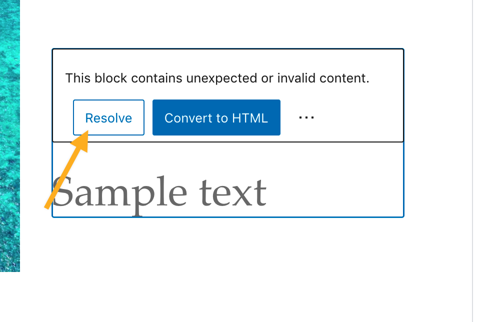 Schermafbeelding: de afbeelding toont de knop Oplossen binnen een blok met een foutmelding
