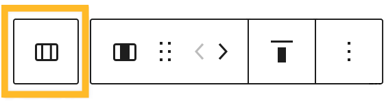 Botón del selector principal resaltado y desplazado a la izquierda de la barra de herramientas de configuración del bloque.
