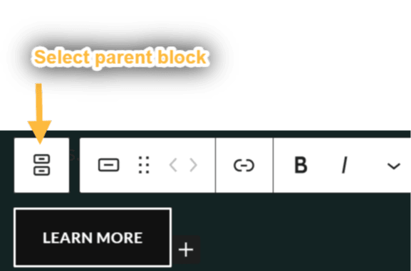 La opción para seleccionar el bloque principal está marcada con una flecha.