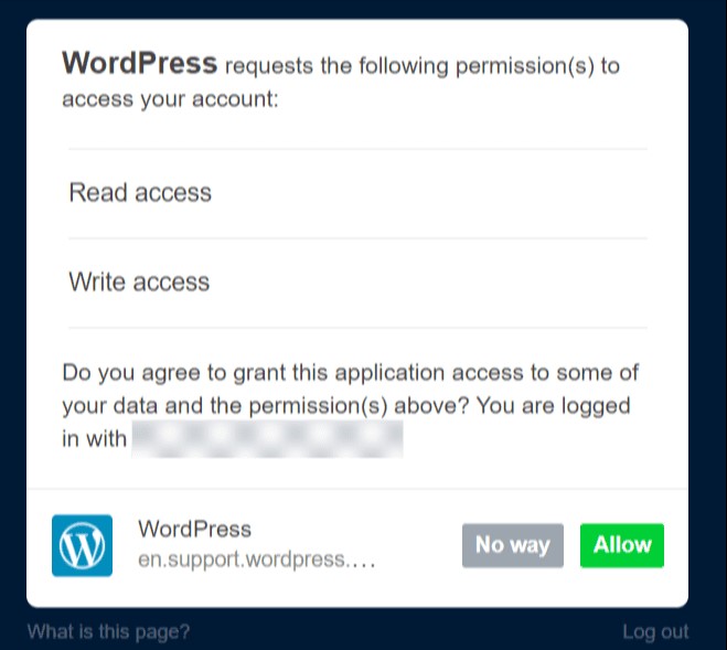 The permissions screen to connect Tumblr to your WordPress.com account, with the 'Allow' button in green.