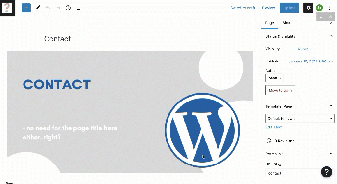 Nascondi il titolo della pagina o dell'articolo - processo completo - WordPress.com