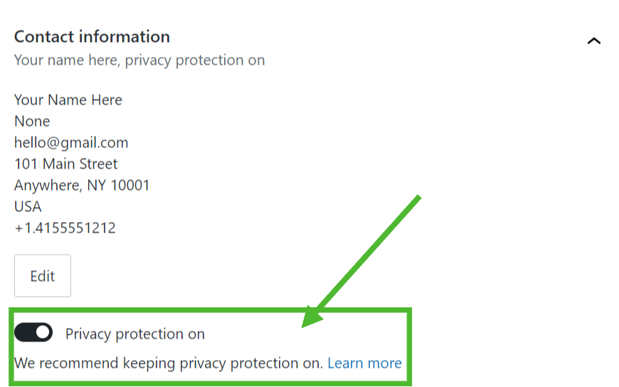 An arrow points to the text "privacy protection on."