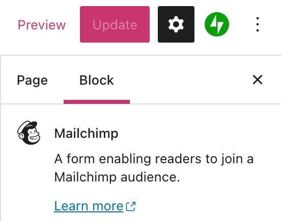 Mailchimp block settings.