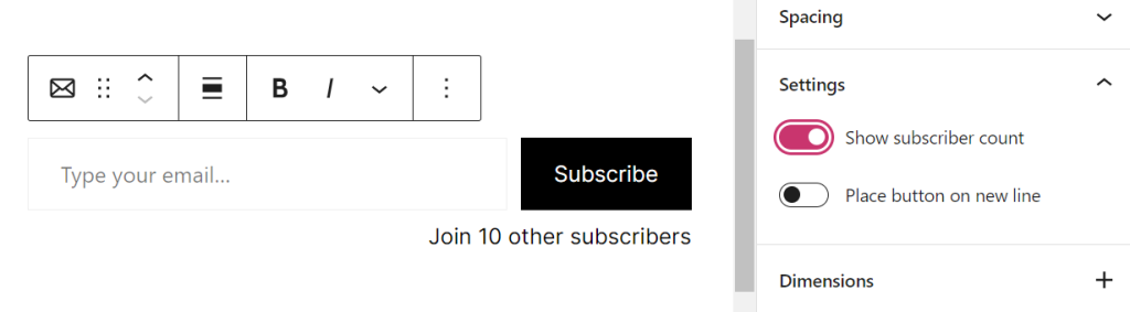 The show subscriber count toggled to on and the number of subscribers displaying below the signup button. 