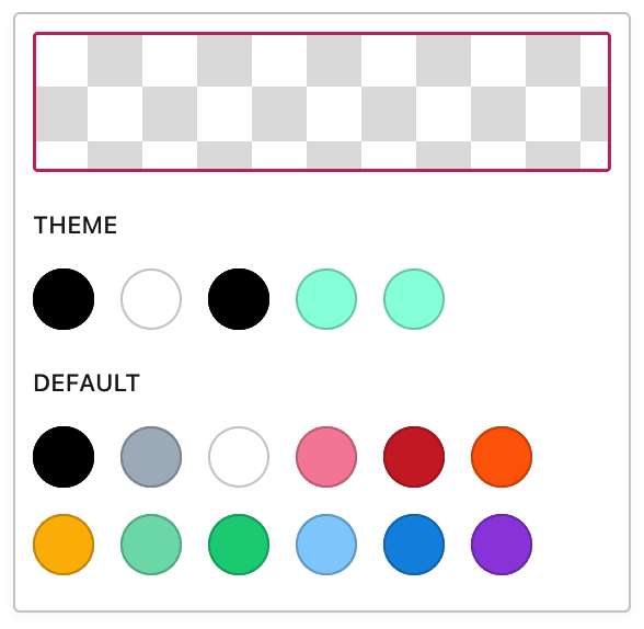 Les sélecteurs de couleurs pouvant être sélectionnés pour chaque option de couleur dans la colonne latérale du bloc Liste. 