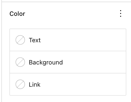 Opciones de color en la barra lateral del bloque.