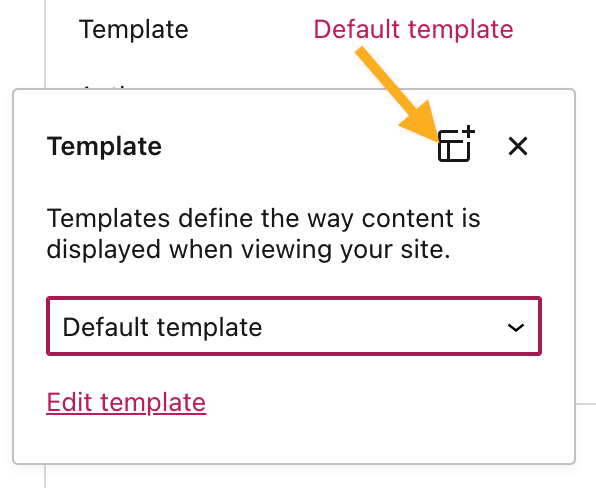 The Template selection box open with an arrow pointing to the Add Template logo in the top right of the box. 