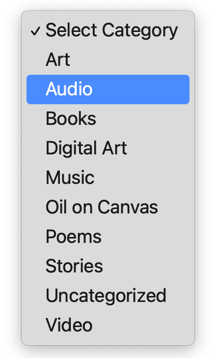 An example of categories appearing as a dropdown list.
