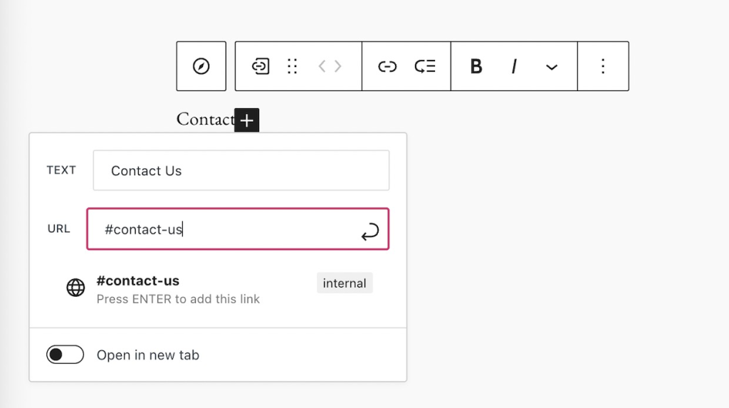 How to add a page jump to the navigation menu using the Custom Link option.