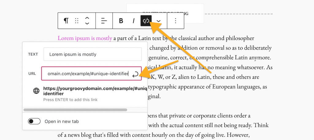 Использование перехода по странице для создания ссылки с одной страницы на определённую область другой страницы.
