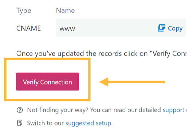 Ein Pfeil zeigt auf den Button „Verbindung verifizieren“.