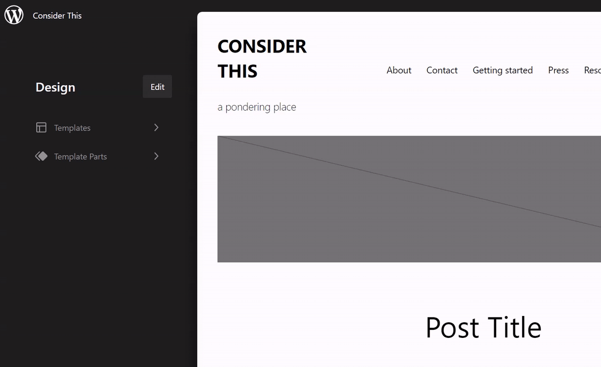 Unter „Design → Editor“ wählen wir „Templates“ aus, klicken dann auf „Seite“ und anschließend auf den Button „Bearbeiten“.
