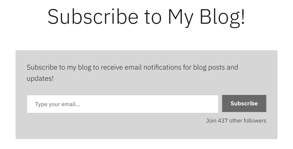 Vista previa del bloque Suscripción, que muestra una sugerencia a los visitantes para que se unan con su dirección de correo electrónico.
