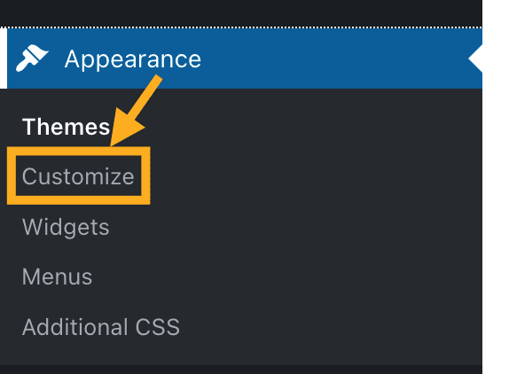 An arrow points to Customize under Appearance.