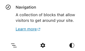 The description of the Navigation block as "a collection of blocks that allow visitors to get around your site."