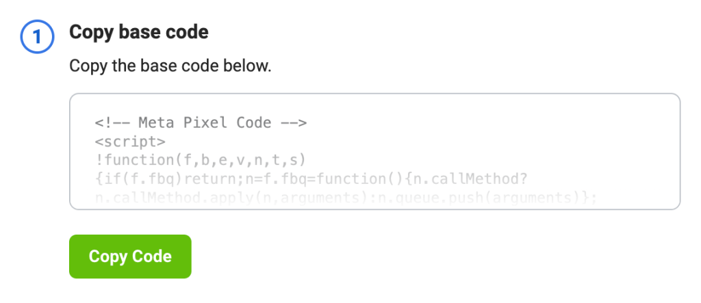 Código-base disponibilizado pela Meta para conectar o Pixel da Meta ao seu site.