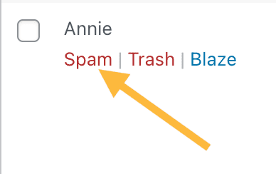 An arrow points to the Spam link under a form submission.