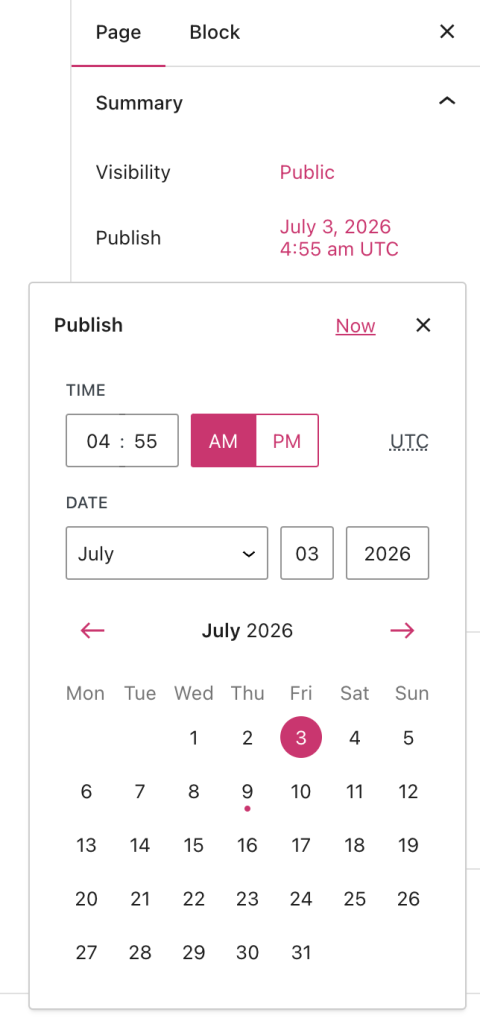 The scheduling calendar is shown.