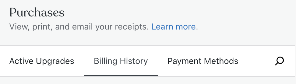 The billing history tab is selected.