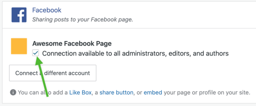 An arrow points to the checkbox to make the connection available to all administrators, editors, and authors.
