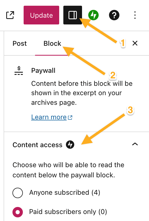 Paywall block settings