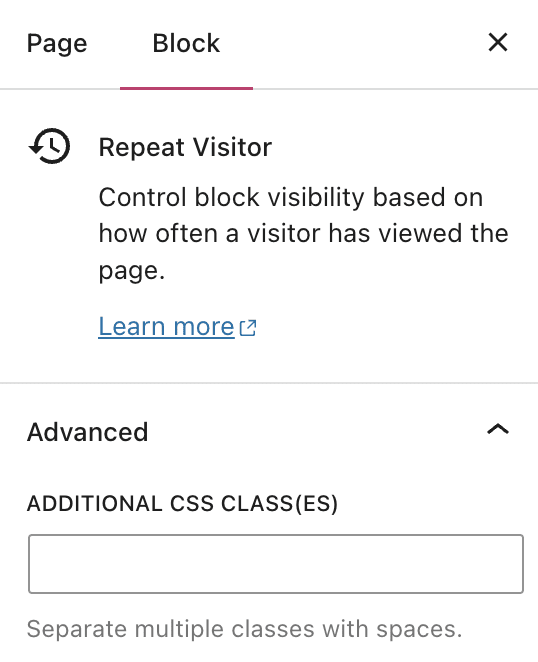 The Repeat Visitor block settings.
