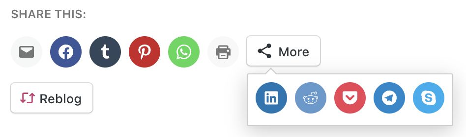 Se hace clic en el botón Más y se muestran botones de compartir adicionales.