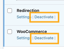 The deactivate buttons are shown next to some plugins.