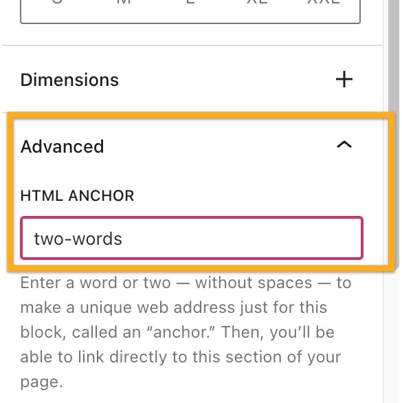 Adding two hyphenated words in the HTML Anchor section to create a page jump.