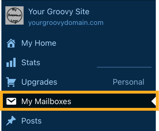 The  WordPress.com Dashboard with "My Mailboxes" highlighted. 
