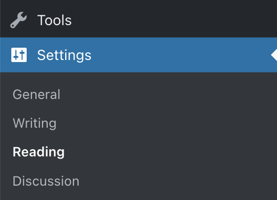 Settings in the dashboard, with Reading selected.