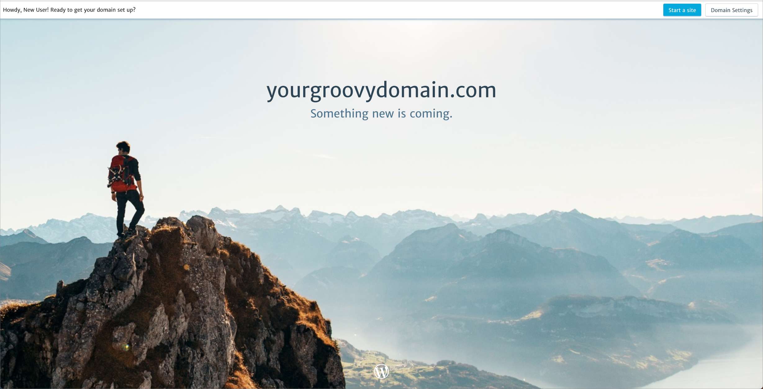 La pagina di destinazione del dominio, che mostra il nome di dominio e il testo "qualcosa di nuovo è in arrivo".