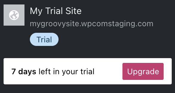 Dashboard showing 7 days remaining on a free trial, plus an Upgrade button.
