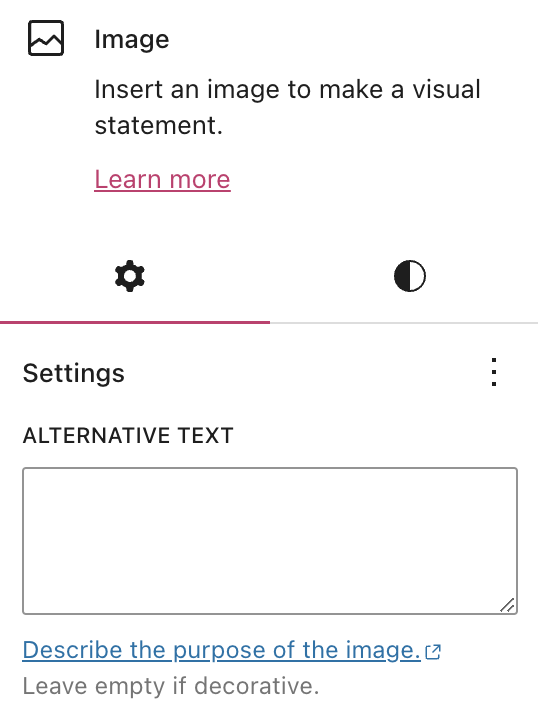 The Alternative text setting on the image block.