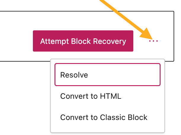 The block recovery options are shown, with the ellipses clicked to reveal all options.