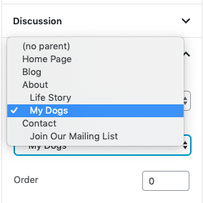 Page Settings - Parent Pages