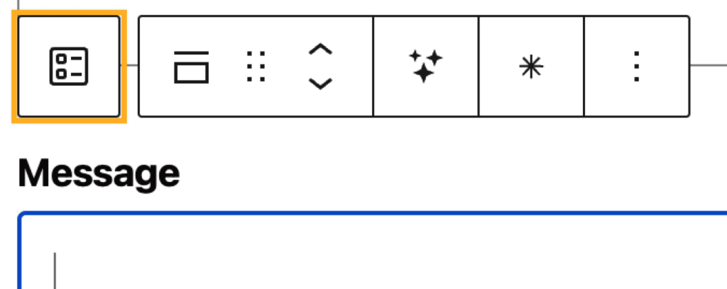 A box drawn around the first icon in the block's top toolbar to indicate the icon is the parent selector.