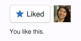 Ein Like-Button, der angeklickt wurde und den Text „Mit einem ‚Like‘ markiert“ sowie ein Profilbild des Benutzers anzeigt, der den Beitrag mit einem „Like“ markiert hat.