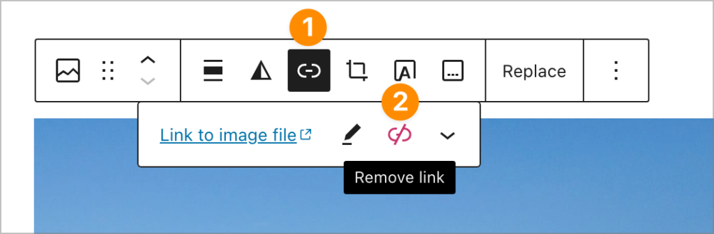 Screenshot showing how to remove an existing image link.