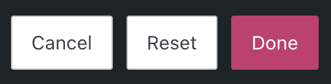 취소, 재설정 및 완료로 레이블된 세 개의 버튼.