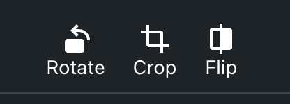 Tre ikoner märkta Rotate, Crop och Flip.